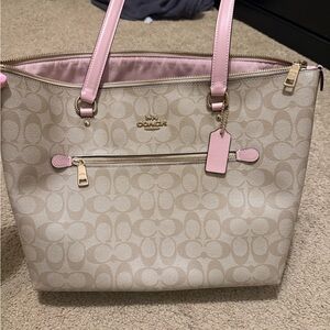 Coach Signature Beige and Pink Tote
